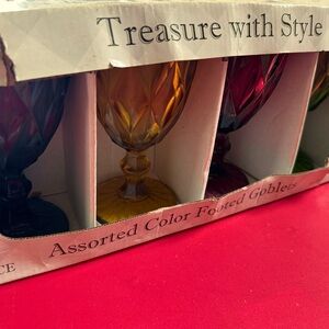 New in box 4pc glass goblets assorted colors